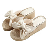 Women's Slippers Hemps Wedge Heels Non-slip Outside Ladies Slides Korean Style Sweet Girl Female Shoes Sandals 2021