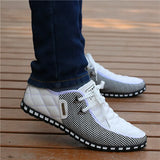 Men Leather Shoes Autumn Men's Casual Shoes Breathable Light Weight White Sneakers Driving Shoes Pointed Toe Business Men