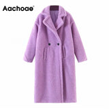 Winter Casual Solid Teddy Coat Women Long Sleeve Fleece Long Jacket Turn Down Collar Lamb Fur Coat Outerwear