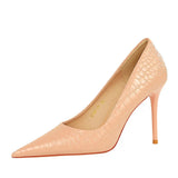 Breakj Fashion Sexy Skinny Heels With Shallow Pointed Patent Leather Snake Grain High