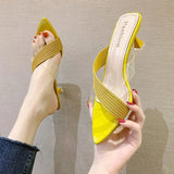 Queen Gladiator Sandals knit Women Jelly Transparent PVC Sandals Pointed Toe High Heels Party Cross Women Sandals
