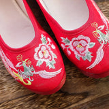 Breakj Shoes, Hanfu Shoes Round Head Red Gold Embroidery Xiu He Wedding Dress Cloth Shoes Single Shoes Embroidered Cloth Shoes Women's
