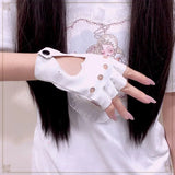 Faux Leather Gloves Gothic Lolita Harajuku Dark Punk Girl Jk Riding Rock Hollow Leather Gloves Half Finger Unisex