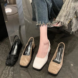 Korean Version Square Head Thick-Heeled Baotou Sandals Women's Shoes 2024 Spring And Summer New Style Retro High-Heeled