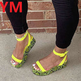 Drop shipping Women Sandals Wedge Summer Ankle Strap Women's Shoes Open Toe Boho Color Snake Pattern Plus Size