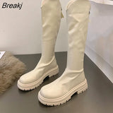 Winter Platform Women Long Boot Fashion Thick Sole Flats Heels Round Toe Knee High Boot Back Zipper knight
