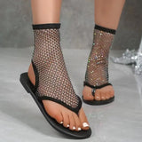 Breakj Space Flat Sole Clip Toe Sandals Women Wear Plus Size Solid Color Hollow Rhinestone Beach Rome Sandal Women's Socks