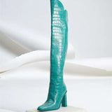 Leather Knee High Boots Women Sexy Chunky High Heels Long Boots Female Winter Party Shoes Cowboy Knight