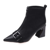 Modern Boots Fashion Pointed Convenient Zipper Ladies Mid Heel Pumps Boots Leisure Ankle Boots Black Women's