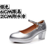 Breakj 6Cm Silver Heeled Show Shoes Thick-Singing Leather Shoes Thick-Soled Model Single-Shoe Large-Size Working