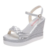Female Fashion Open Toe Sandals Dress Silver Sandals Women Wedges Platform Party Shoes Woman Womens Platform