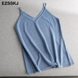 basic V-NECK camisole Summer knit Tank top Women strap basic cashmere camis female casual solid knit tank
