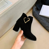 Women's Chunky Heeled Ankle Boots, Solid Color Side Zipper High Heels, Stylish Short
