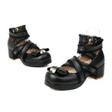 Cross Strap Women Chuncky High Heels Mary Jane Shoes Party Wedding Cosplay White Pink Ruffles Bow Princess Lolita Pumps