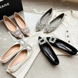 Striped Fabric Flats Women Sparkle Stone Shoes Ladies Ballets Pointed Toe Office Dress Loafers Woman Brides Wedding