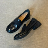 British Style Small Leather Shoes Shoes Female Black Thick Heel Single