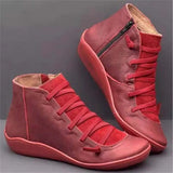 Winter Snow Boots Genuine Leather Ankle Spring Flat Shoes Woman Short Vintage Boots with Fur 2020 for Women Lace Up