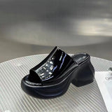 Breakj And Fish Mouth Slippers Women 2025 Summer New Patent Pine Cake Small Man Wearing A Word Cold Slippers