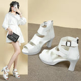Breakj High-Heeled Sandals Women 2025 Summer New White Fish Mouth Hollow Sandals With Leather Face Coarse