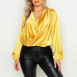 Fashion Satin Tops Women's Spring Blouses ZANZEA 2022 Casual Ladies Office Blusas Female Pleated Tops Female V Neck