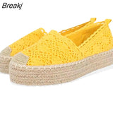 Women Autumn Flats Shoes Solid Lace Canvas Shoes Hollow Floral Breathable Platform Flat Shoes Loafers Female Espadrilles
