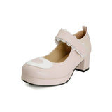 Women Kawaii Platform Mary Janes Lolita Shoes Girls Round Toe Heart Block Chunky Heel Gothic Cosplay Flora Lace Velcro