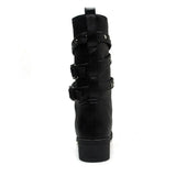 2023 New Women Rivets Buckle Winter Motorcycle Boots British Style Gothic Punk Med Heel Black Boot