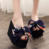 Heel Women's Ultra-high Bowknot Slippers Women's Large Size Muffins Thick Bottom Non-slip Sandals Women's Wedge