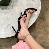 Looks Good! Pink Fairy Sandals Girls 2024 New Diamond Cross-Band Sexy Stiletto
