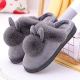 and Women Couple Winter Warm Slippers Female Rabbit Pattern Non-Slip Thicken Indoor Home Plush Slippers Cotton