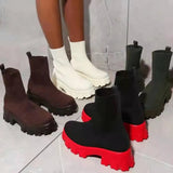Winter New Couple Socks Shoes Women Thick-soled Casual Large Size Net Red Stretch Fabric Knitted Short Boots Women