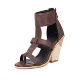 Women PU Leather Gladiator Shoes Super High Heel Sandals Peep Toe Zipper Thick Heel Ladies Sandals Summer White