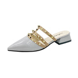 Breakj Rivet Cool Slippers Women Wear Flat-Bottomed Summer Shoal Sharp Leather Tip Half