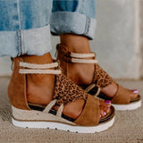 Women Sandals Leopard Wedge Heels Sandals Soft Bottom Platform Sandals For Summer Shoes Women Wedges Chaussure Femme Plus