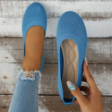 Breakj Solid-Colored Round Head Flying Flat Sole Single Shoes Women's Casual Breathable Hollow Knitted Lazy Working Shoes