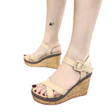 Breakj New Heel One Word Button Suede Exposed Toe Sandals Women's Waterproof Ighten Belt Buckle Women's