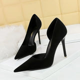 Breakj Simple Banquet High Heels With Shallow Mouth Pointed Side Hollow Out Vintage Lychee Grain High