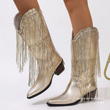 Breakj Mid-Clinity Fashion Boots Women Large-Size Retro Coarse And Folded Feet V Mouth Western