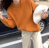 spring autumn WOOL oversize sweater pullovers Women basic loose O-neck THICK Sweater female knit