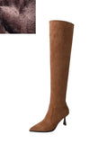 On High Heel Simple Pleated Shoes Faux Suede Botas French Style Winter Warm Boots Spring Autumn Woman Boots Big