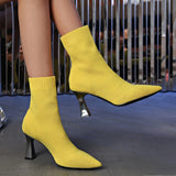 Women Knitting Sexy High Heels Shoes Pointed Toe Trend Chelsea Boots Designer Winter 2024 New Ankle Thin Mujer Sock Boots