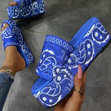 Women Summer New Fashion Print Flat Shoes Ladies Open-toe Platform Sandals Outdoor Beach Shoes Flip-flops Slide