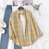 New Fashion Loose Womens Plaid Shirt Fresh College Style Design Blouses And Tops Long Sleeve Casual Female Checked