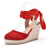 Breakj Round Head Water Table Slope Sandals Roman Strap High Heel Sandals Hollow Summer Grass Table Sandals