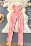 Fashion Women's Jumpsuit Sexy Spaghetti Strap V-neck Sleeveless Backless Slim Bodycon Long Rompers Casual