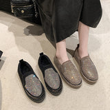 Large Size Women's Shoes Water Drill Woolen Shoes Women's Thick-Soled Muffin Shoes Round Head Comfortable Single Shoes Fashion Love