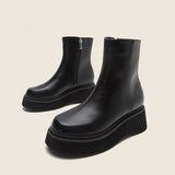 Chain Leather Boots Women Handmade High Quality Platform Chelsea Boots Wedge Heel Zip Comfortable Autumn
