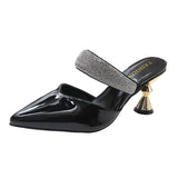 Women Slippers Pointed Toe High Heels Mules Pu Leather Slip on Summer Shoes Female Sandals 2023