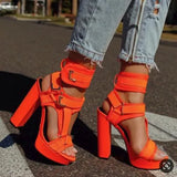 Chunky Buckle Strap High Heels Sandals Mixed Color Platform Women Square Heels Sandals Summer Banquet Dress
