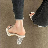 Breakj High Heels Wear 2025 New French Transparent Thick Heel Slippers Large-Size